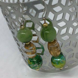 Artisan Earrings Silver Tone Glass and Stone Bead